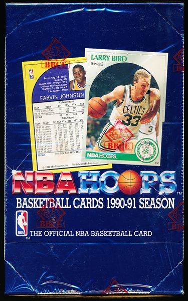 1990-91 Hoops Bskbl.- 1 Unopened Series 1 Wax Box- Baseball Card Exchange (BBCE) Certified/ Cello Wrapped “From a Sealed Case”