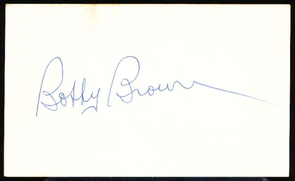 Auto’d Bobby Brown MLB Index Card