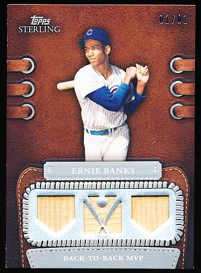 2010 Topps Sterling Bb- “Legendary Leather Relics Triple Sterling Silver”- #3LLR-24 Ernie Banks, Cubs- 01/01