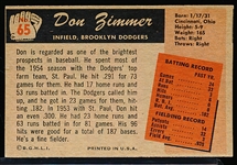 1955 Bowman Bb- #65 Don Zimmer RC, Brooklyn