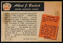 1955 Bowman Bb- #265 Al Barlick, Umpire- Hi#