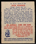 1949 Bowman Bb- #53 Jack Kramer, Boston Red Sox- Gray Back