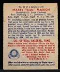 1949 Bowman Bb- #54 Marty Marion, Cardinals- Gray Back
