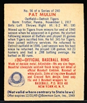 1949 Bowman Bb- #56 Pat Mullin, Detroit Tigers- Cream Back