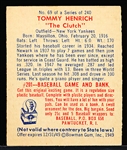 1949 Bowman Bb- #69 Tommy Henrich, Yankees- Cream Back