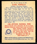 1949 Bowman Bb- #70 Carl Furillo RC, Brooklyn Dodgers- Cream Back