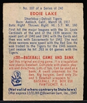 1949 Bowman Bb- #107 Eddie Lake, Tigers