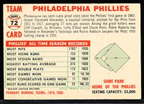 1956 Topps Baseball- #72 Phillies Team- Name Centered- White Back