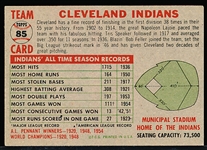 1956 Topps Baseball- #85 Cleveland Indians Team (Name Left/ Gray Back)