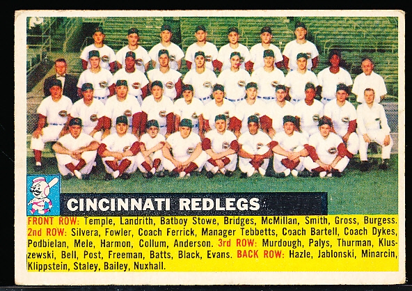 1956 Topps Baseball- #90 Cinc. Reds Team (Name Left/ Gray Back)