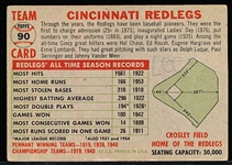 1956 Topps Baseball- #90 Cinc. Reds Team (Name Left/ Gray Back)