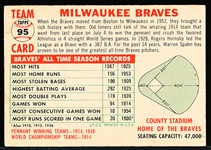 1956 Topps Baseball- #95 Milwaukee Braves Team (Name Centered/ White Back)