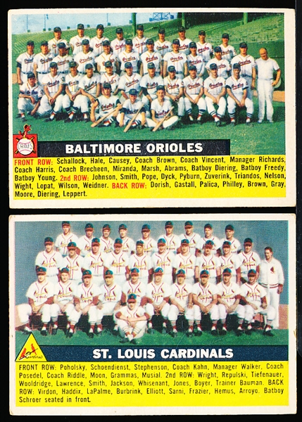 1956 Topps Baseball- 2 Diff Team Cards