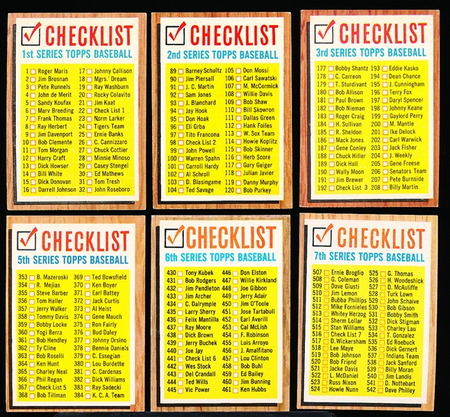 1962 Topps Bb- Checklists- 6 Diff
