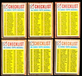 1962 Topps Bb- Checklists- 6 Diff