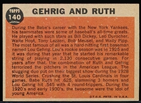 1962 Topps Bb- #140 Gehrig and Ruth