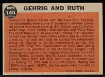 1962 Topps Bb- #140 Gehrig and Ruth- Green Tint Variation