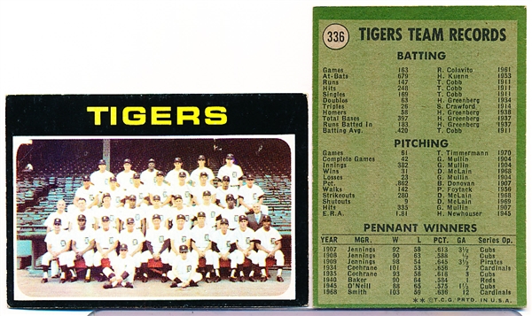 1971 Topps Bb- #336 Detroit Tigers Team Card- 13 Cards