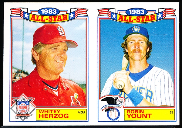 1984 Topps “1983 All Star Game” Glossy- 2 Card Uncut Panel- #5 Yount/ #12 Herzog