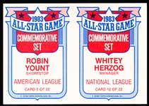 1984 Topps “1983 All Star Game” Glossy- 2 Card Uncut Panel- #5 Yount/ #12 Herzog