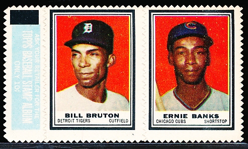 1962 Topps Baseball Stamp Panel with Tab- Bill Bruton/ Ernie Banks