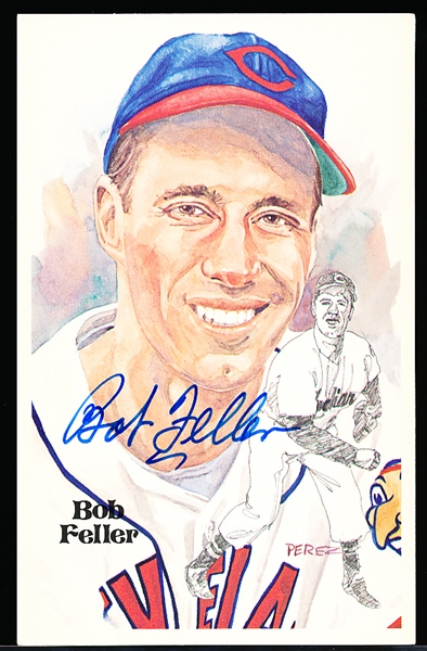 Autographed 1980 Perez-Steele Bsbl. HOF Postcards #87 Bob Feller, Indians