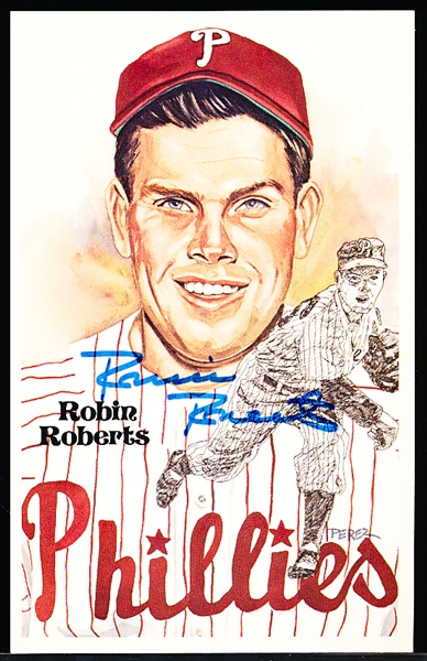Autographed 1981 Perez-Steele Bsbl. HOF Postcards #157 Robin Roberts, Phillies