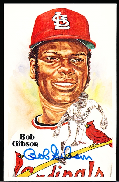 Autographed 1981 Perez-Steele Bsbl. HOF Postcards #175 Bob Gibson, Cardinals