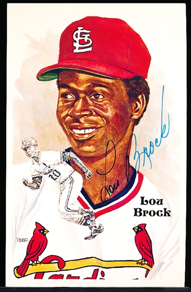 Autographed 1985 Perez-Steele Bsbl. HOF Postcards #190 Lou Brock, Cardinals