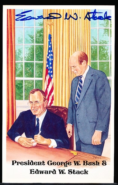 Autographed 1989 Perez-Steele Bsbl. HOF Postcards #F President George W. Bush/ Edward W. Stack- Signed by Stack