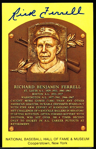 Autographed BB HOF Gold Plaque Postcard- Rick Ferrell