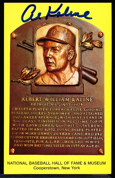 Autographed BB HOF Gold Plaque Postcard- Al Kaline