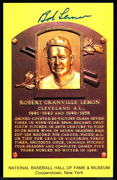 Autographed BB HOF Gold Plaque Postcard- Bob Lemon