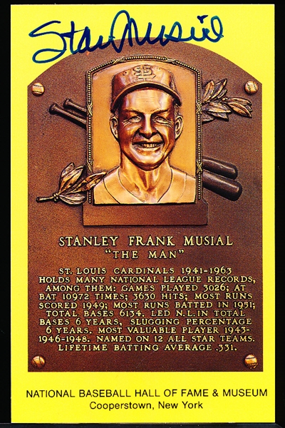 Autographed BB HOF Gold Plaque Postcard- Stan Musial