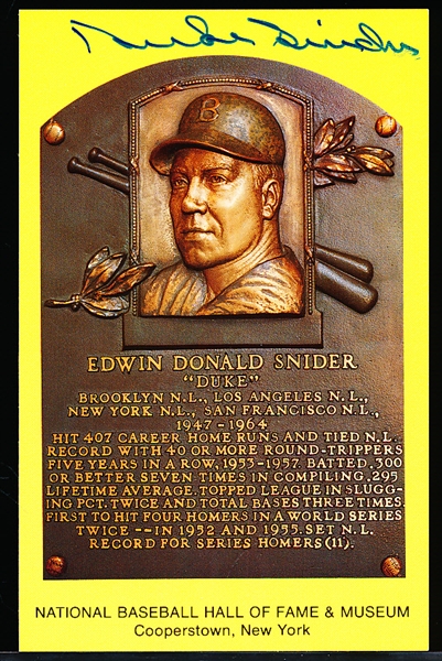 Autographed BB HOF Gold Plaque Postcard- Duke Snider