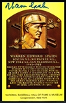 Autographed BB HOF Gold Plaque Postcard- Warren Spahn