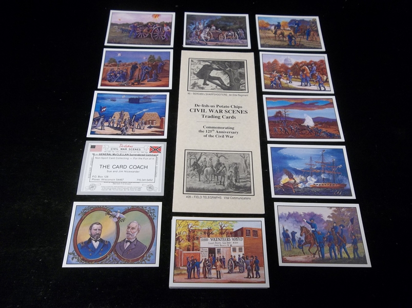 1986 De-Lish-Us Potato Chips “Civil War Scenes” Complete Set of 36 with Business Ad Card & Original Product Brochure