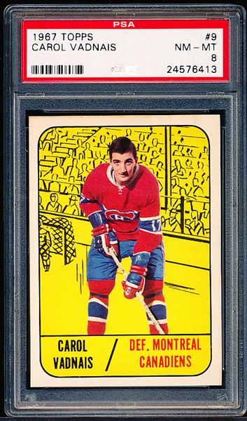 1967-68 Topps Hockey- #9 Carol Vadnais, Montreal- PSA NM-Mt 8