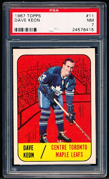 1967-68 Topps Hockey- #11 Dave Keon, Toronto- PSA NM 7
