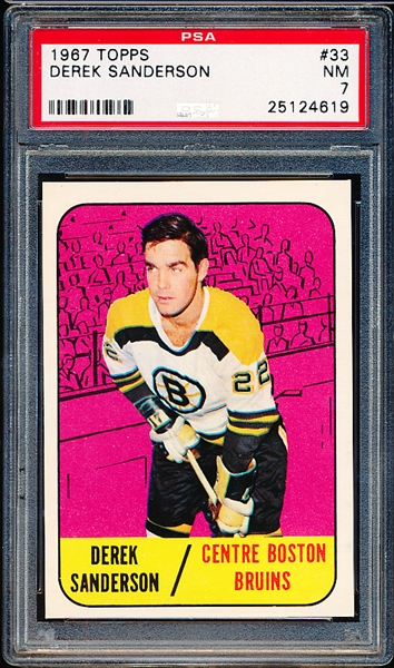 1967-68 Topps Hockey- #33 Derek Sanderson, Bruins- PSA NM 7- Rookie! 