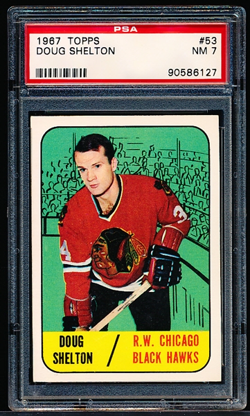 1967-68 Topps Hockey- #53 Doug Shelton, Black Hawks- PSA NM 7
