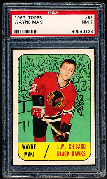 1967-68 Topps Hockey- #55 Wayne Maki, Black Hawks- PSA NM 7