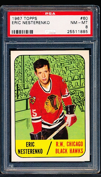 1967-68 Topps Hockey- #60 Eric Nesterenko, Black Hawks- PSA NM-Mt 8