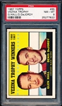 1967-68 Topps Hockey- #65 Vezina Trophy (G. Hall/ Dejordy)- PSA NM-Mt 8