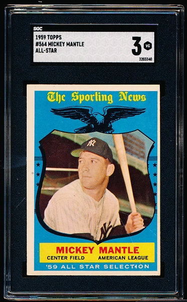 1959 Topps Baseball- #564 Mickey Mantle All Star- SGC 3 (Vg)- Hi#