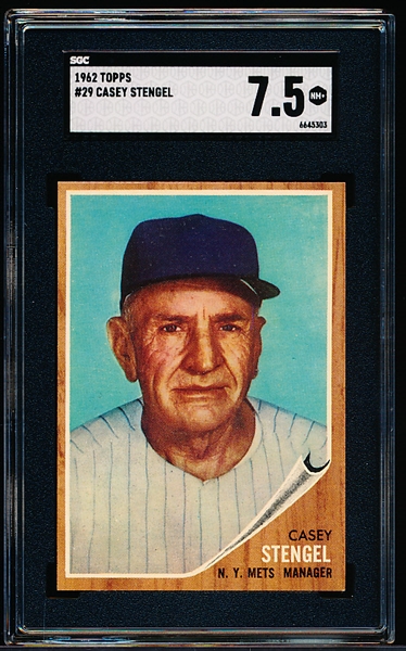 1962 Topps Baseball- #29 Casey Stengel, Mets- SGC 7.5 (NM+)