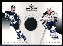 1999-00 Upper Deck MVP Stanley Cup Edition “Great Combinations Relic” #CG-LS Vincent Lecavalier/ Petr Svoboda, Lightning