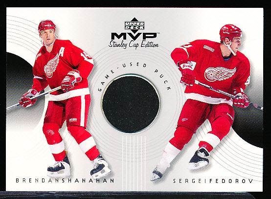 1999-00 Upper Deck MVP Stanley Cup Edition “Great Combinations Relic” #CG-SF Brendan Shanhan/ Sergei Federov, Red Wings
