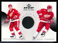 1999-00 Upper Deck MVP Stanley Cup Edition “Great Combinations Relic” #CG-SF Brendan Shanhan/ Sergei Federov, Red Wings