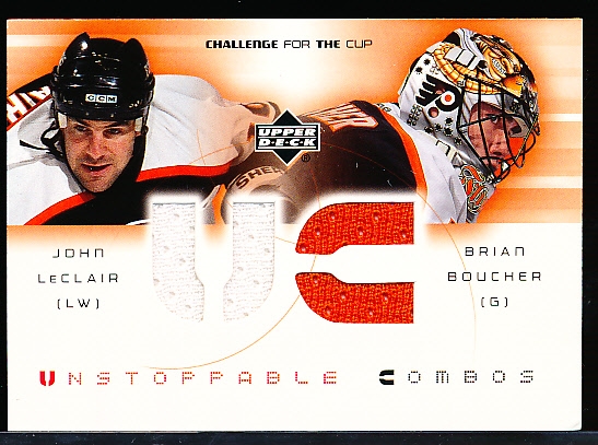2001-02 UD Challenge for the Cup Hockey “Unstoppable Combos Jersey” #UC-LB John LeClair/ Brian Boucher, Flyers